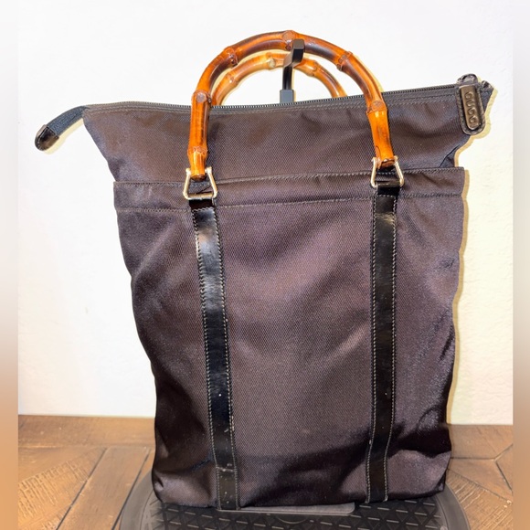 Gucci Bamboo Handle Black Nylon Tote Bag + Matching Wallet Y2K Italy Authentic - Picture 4 of 10